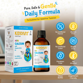 Doser de Kiddivit Calcium Liquide pour Enfants avec liquide visible