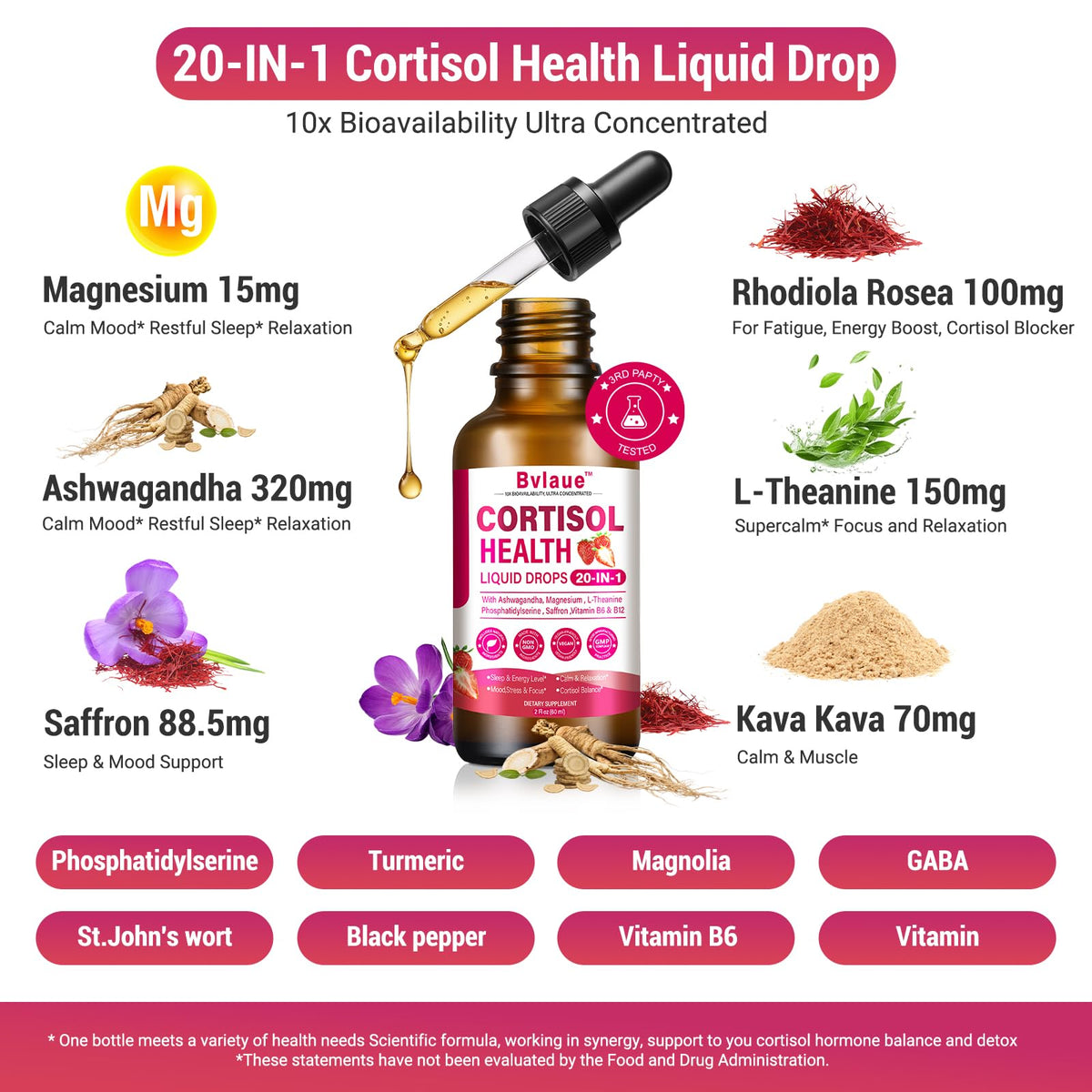 Doses de Bvlaue Compléments Alimentaires Cortisol avec pipette