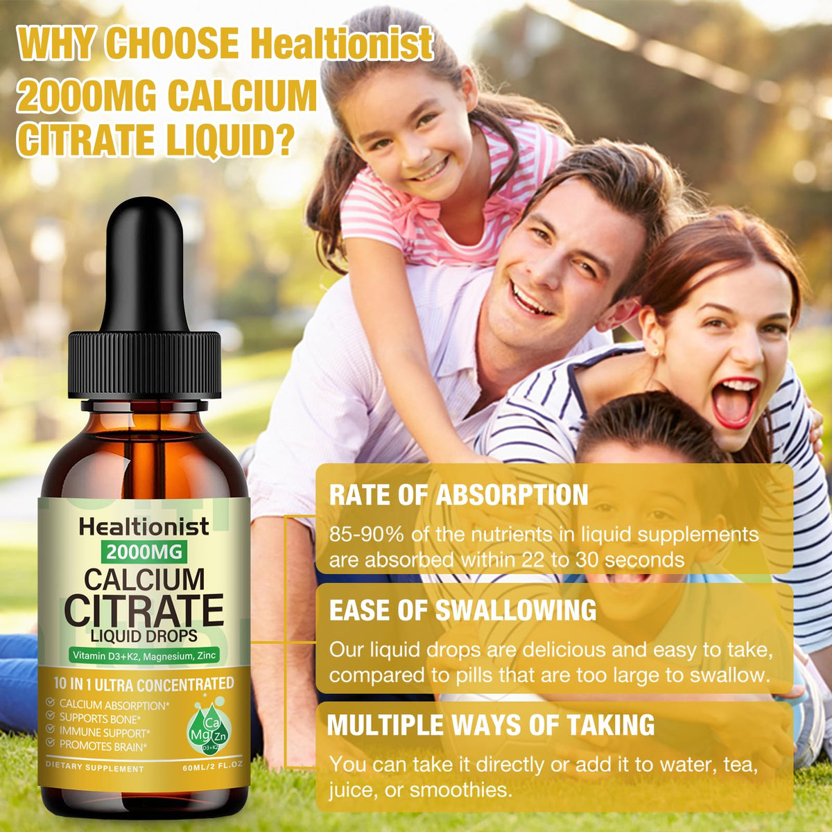 Doses de Calcium Citrate Healtionist sur une table