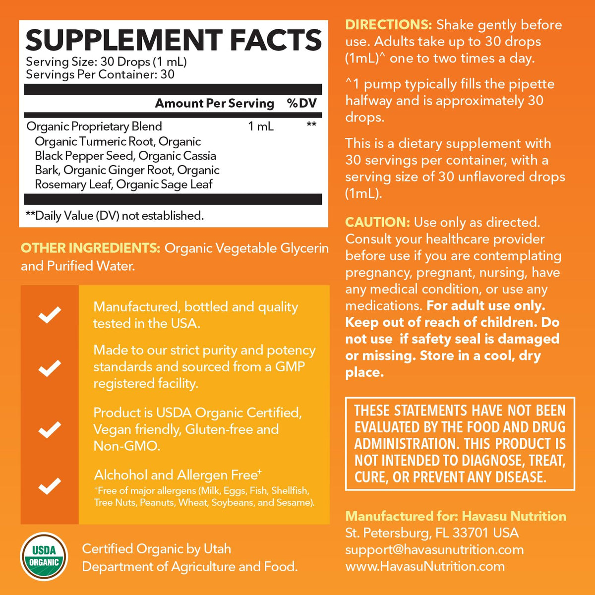 Doses de complément liquide de curcuma HAVASU NUTRITION