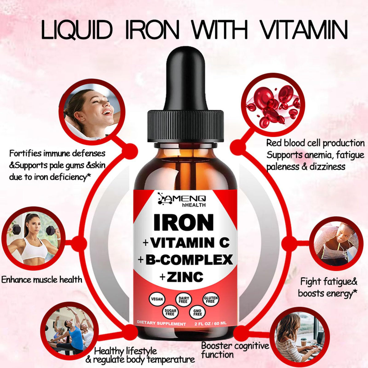 Doses de fer liquide AMENQ hHEALTH au goût de fraise