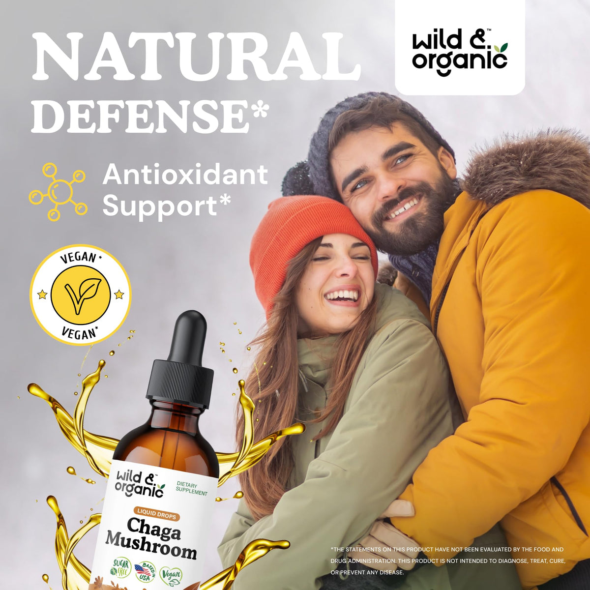Doses de teinture de champignon chaga Wild & Organic sur une cuillère