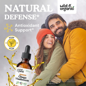 Doses de teinture de champignon chaga Wild & Organic sur une cuillère