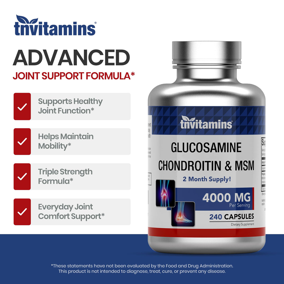 Doses de tnvitamins Glucosamine Chondroitin MSM dans une main