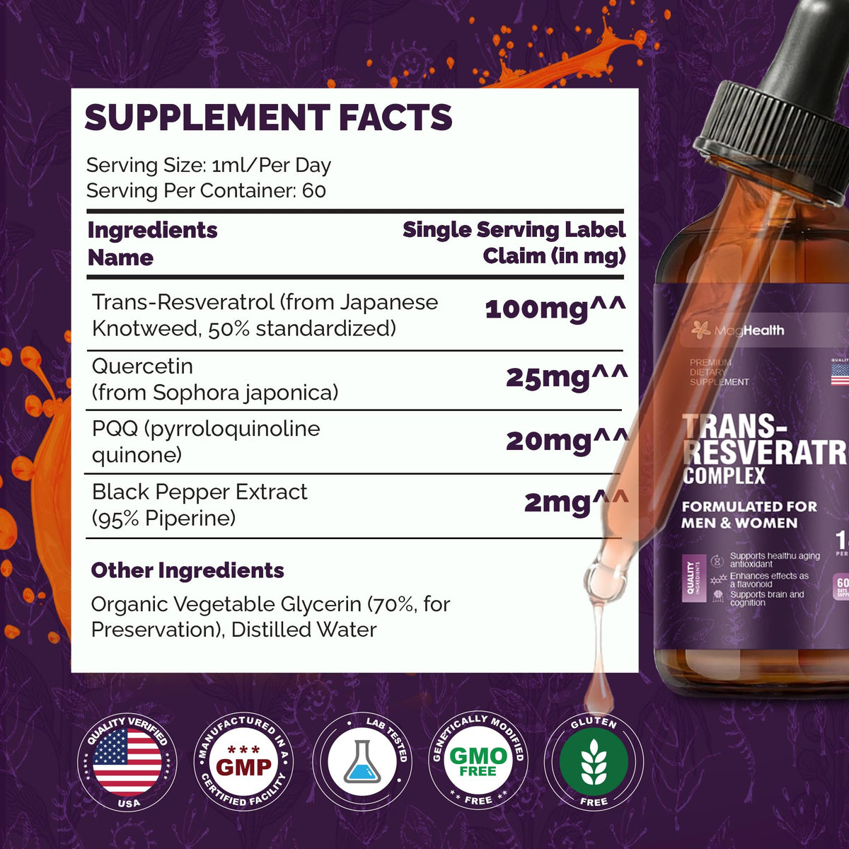 Doses de Trans-Resveratrol MagHealth versées dans une cuillère