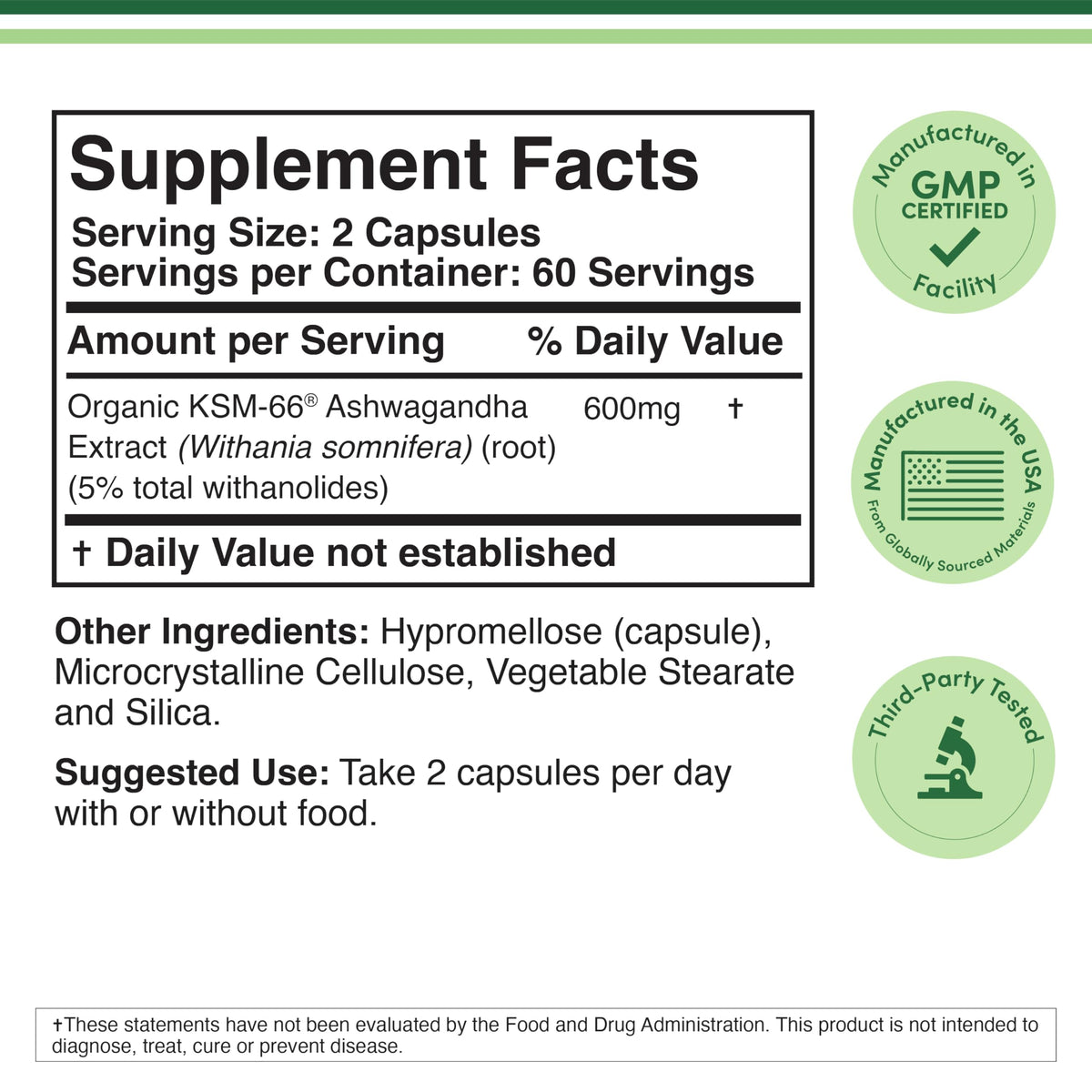 Double Wood Ashwagandha 600 mg capsules avec étiquette