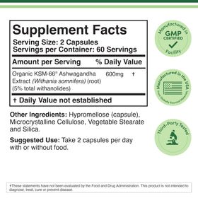 Double Wood Ashwagandha 600 mg capsules avec étiquette
