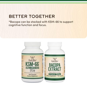 Double Wood Ashwagandha 600 mg capsules près d'un verre d'eau