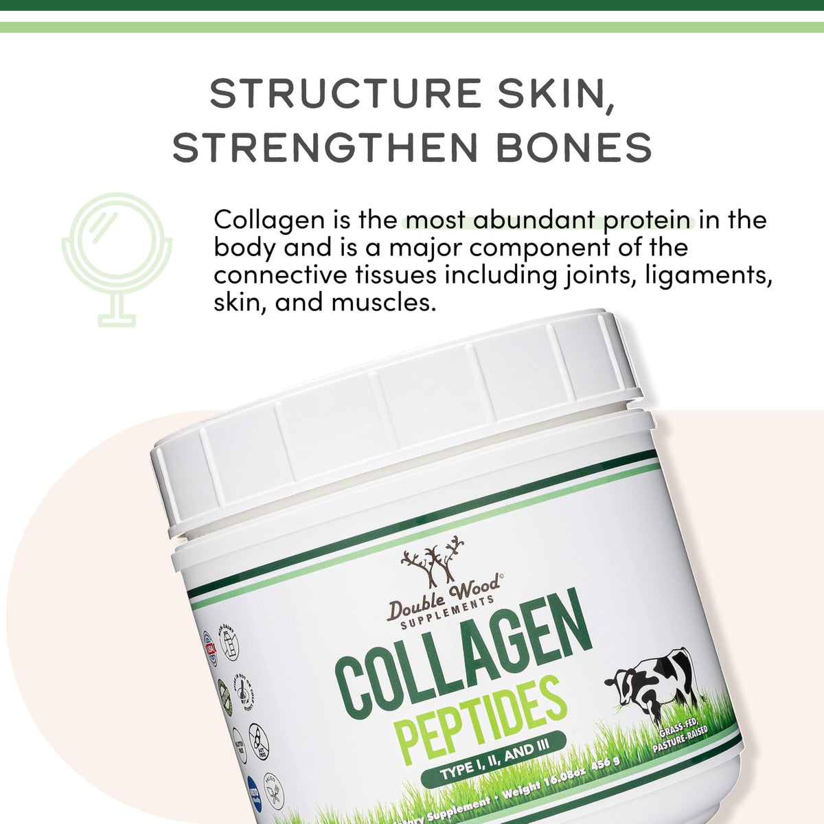 Double Wood Collagen Peptides Poudre 560g avec ingrédients naturels