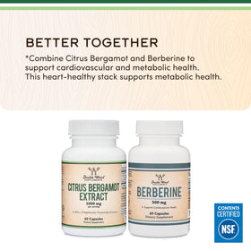 Double Wood Extrait de Bergamote 1 000 mg, capsules sur une table