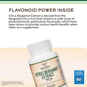 Double Wood Extrait de Bergamote 1 000 mg, étiquette avec ingrédients