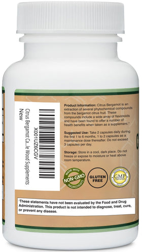 Double Wood Extrait de Bergamote 1 000 mg, présentation avec fruits de bergamote