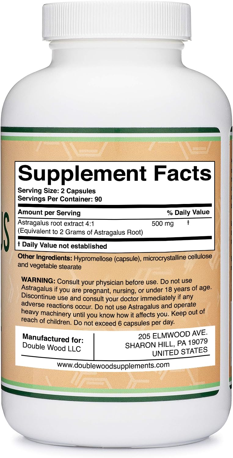 Double Wood Extrait de Racine d'Astragale 500mg capsules en gros plan