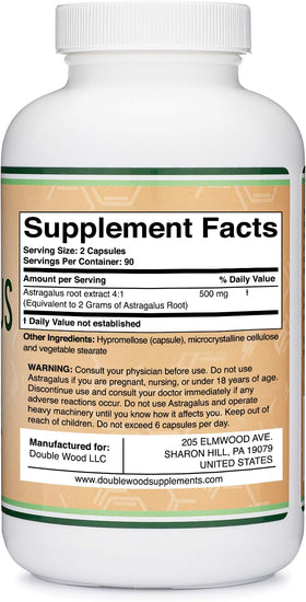 Double Wood Extrait de Racine d'Astragale 500mg capsules en gros plan