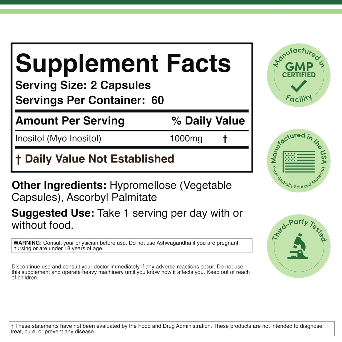 Double Wood Inositol 1000mg 120 capsules emballage
