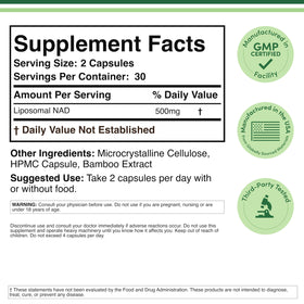 Double Wood Liposomal NAD+ 500mg 60 Capsules étiquette