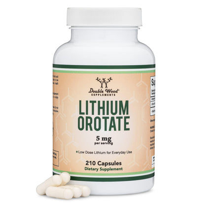 Double Wood Lithium Orotate 5mg 210 capsules, vue de face