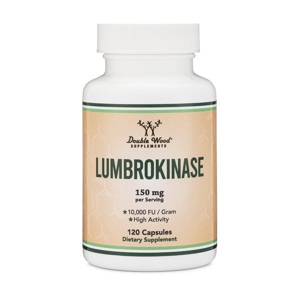 Double Wood Lumbrokinase 150mg - flacon ouvert avec capsules