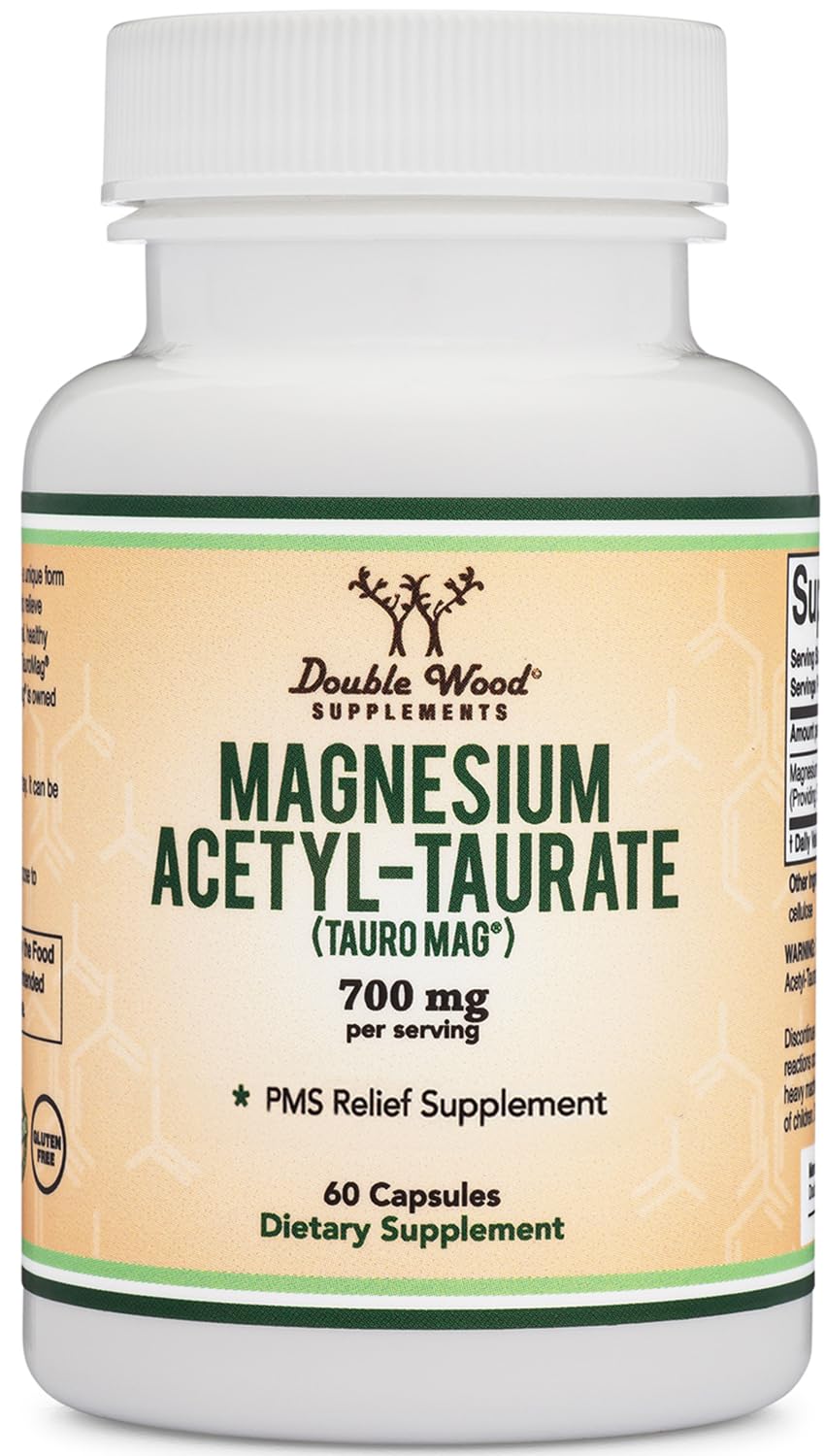 Double Wood Magnésium Acétyl-Taurate 700mg - capsules sur fond blanc