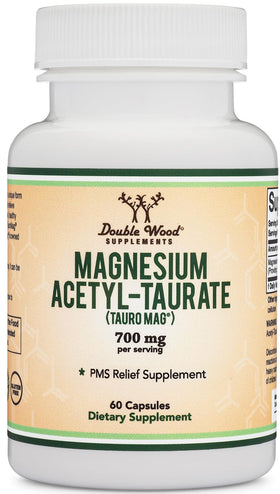 Double Wood Magnésium Acétyl-Taurate 700mg - capsules sur fond blanc