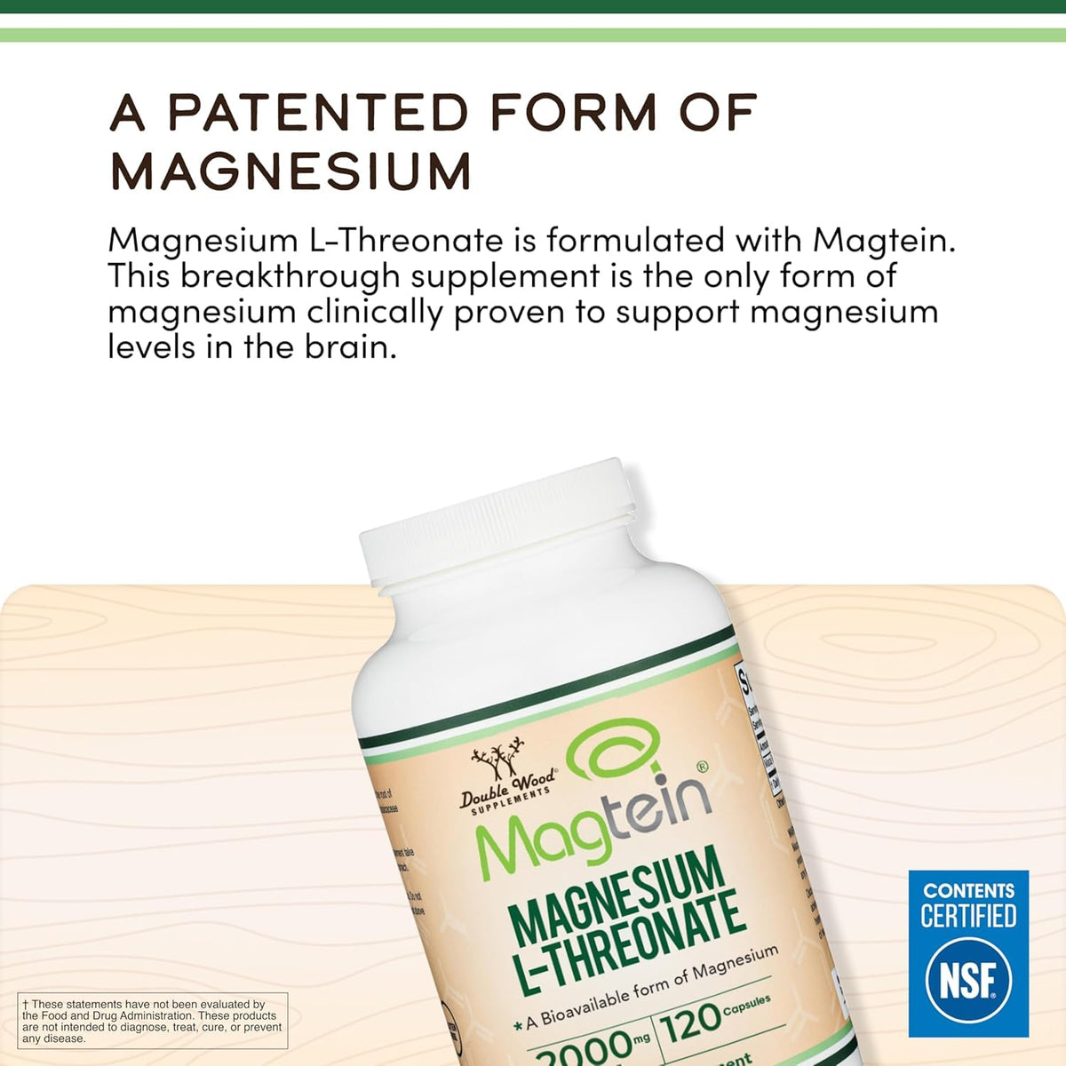 Double Wood Magnesium L-Threonate 2000mg étiquette de la bouteille