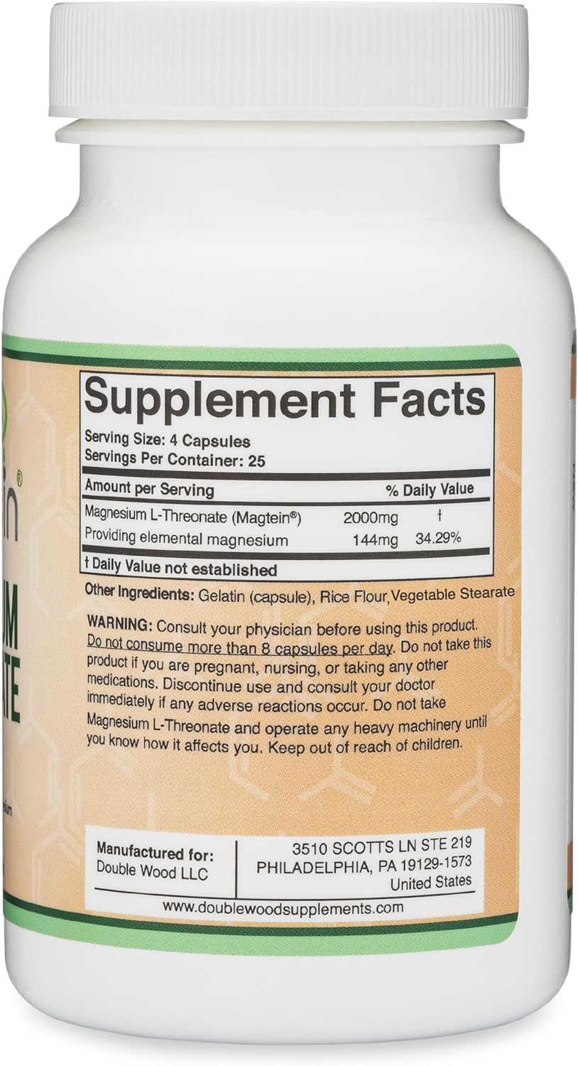 Double Wood Magnesium L-Threonate 2000mg gélules dans une main