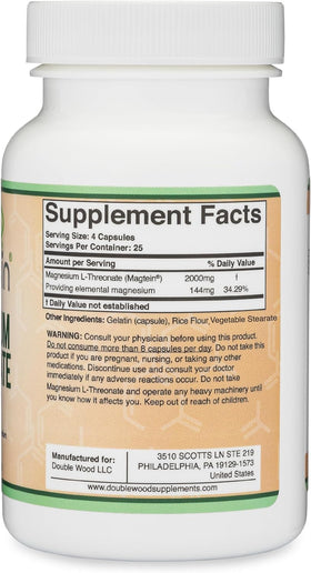 Double Wood Magnesium L-Threonate 2000mg gélules dans une main