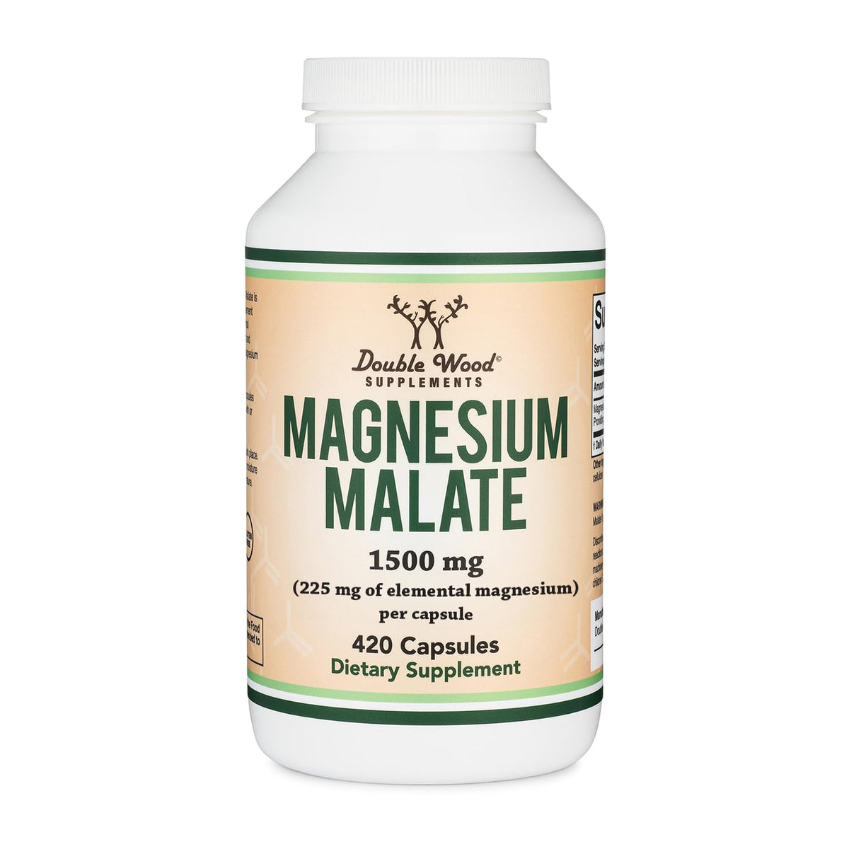 Double Wood Magnésium Malate 1 500 mg 420 capsules vue de face
