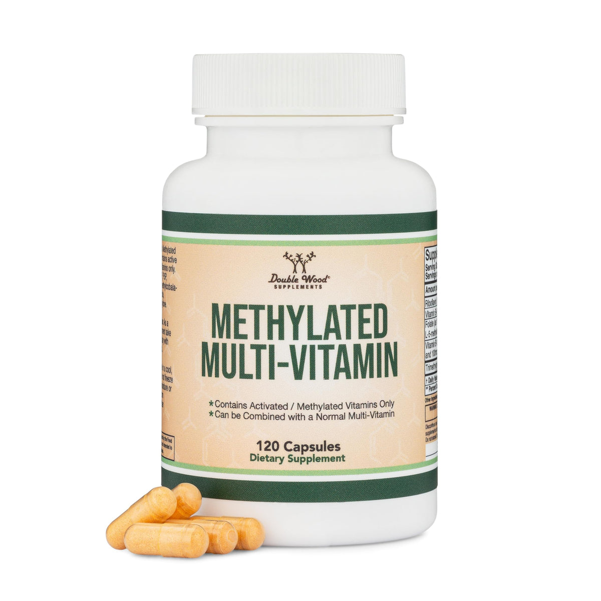 Double Wood Multivitamine Méthylée 120 capsules, vue avant