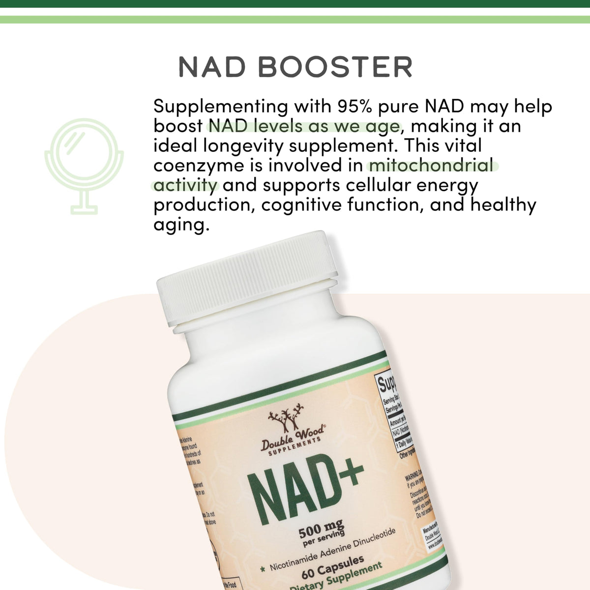 Double Wood NAD+ 500mg 60 capsules vue de côté