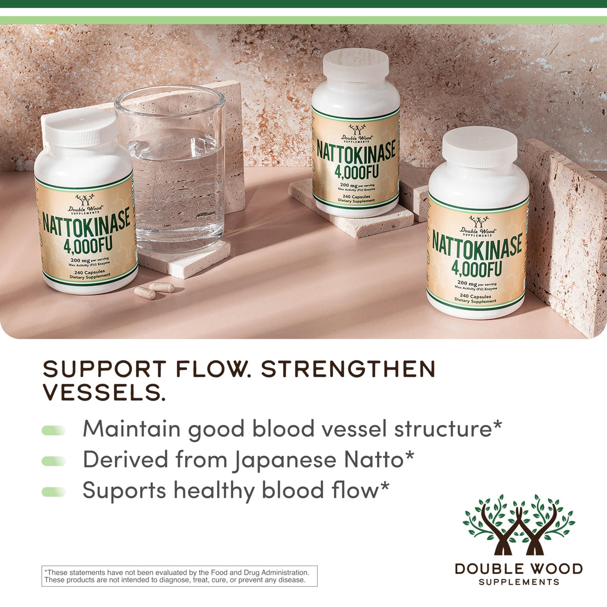 Double Wood Nattokinase 240 Capsules sur fond blanc