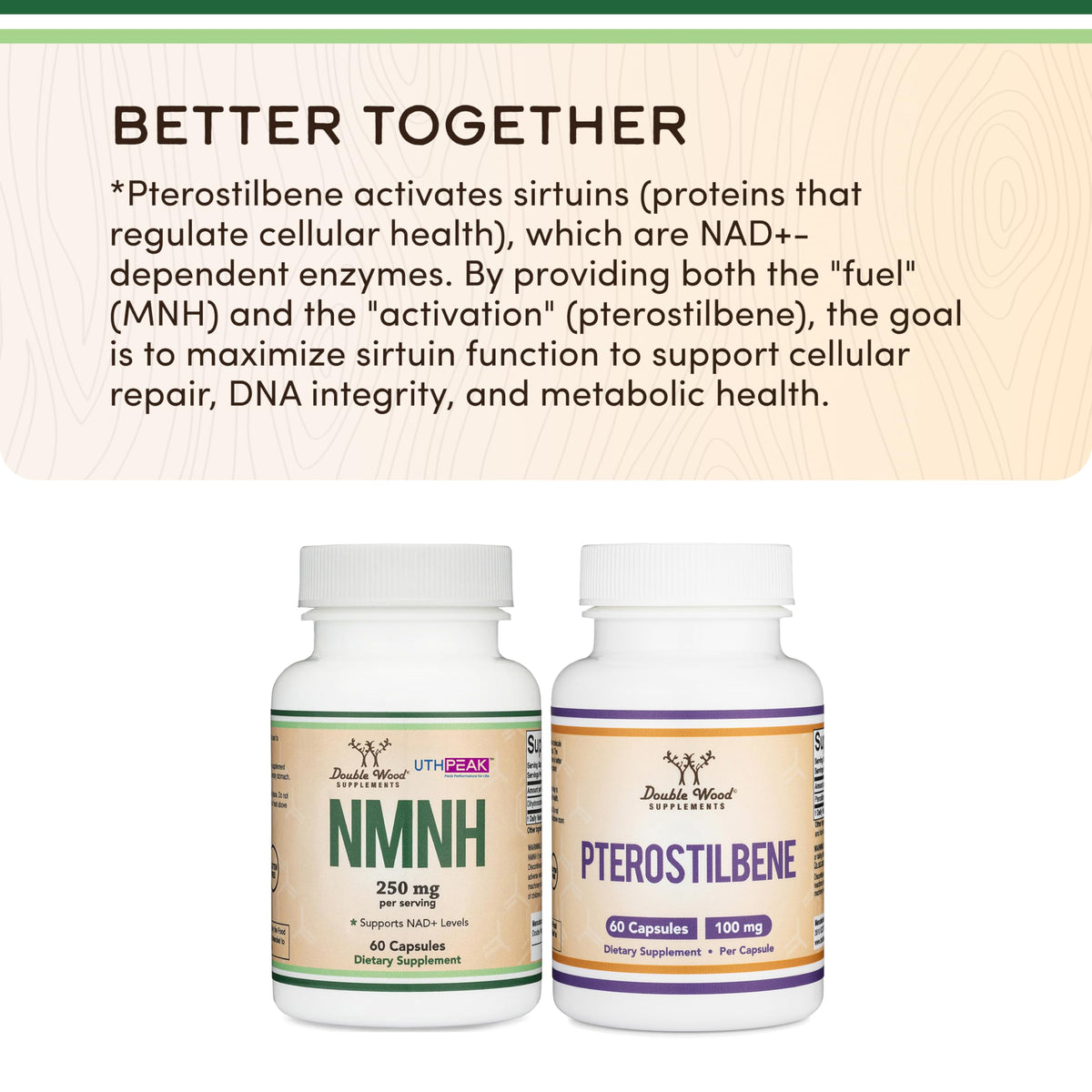 Double Wood NMNH 250mg vue de côté avec des capsules