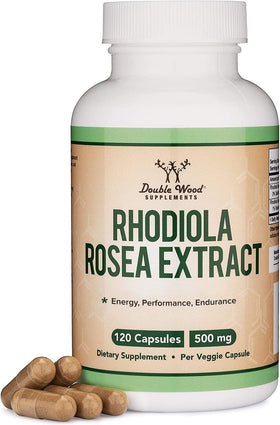 Double Wood Rhodiola Rosea 500mg capsules front view