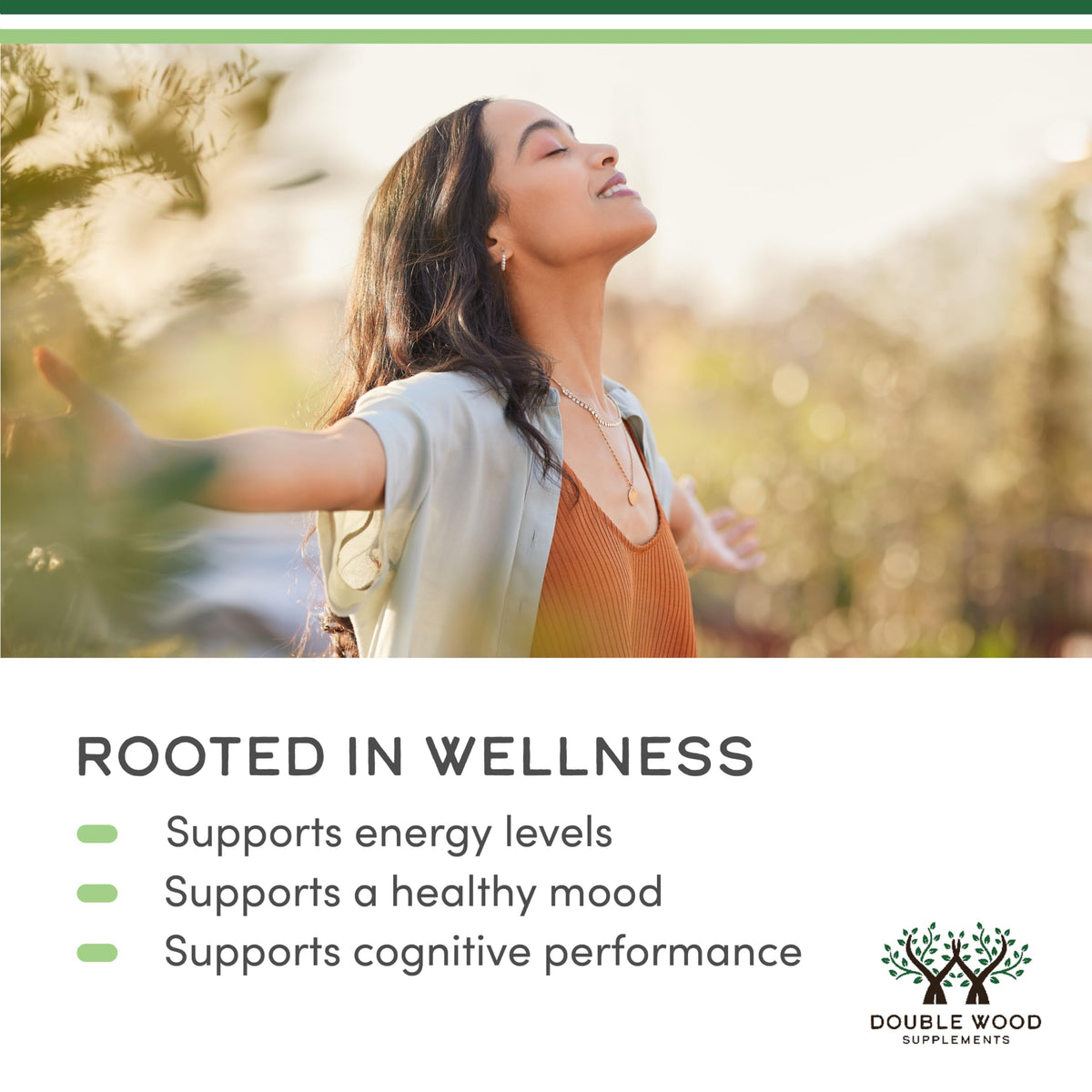 Double Wood Rhodiola Rosea 500mg capsules with natural background