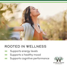Double Wood Rhodiola Rosea 500mg capsules with natural background