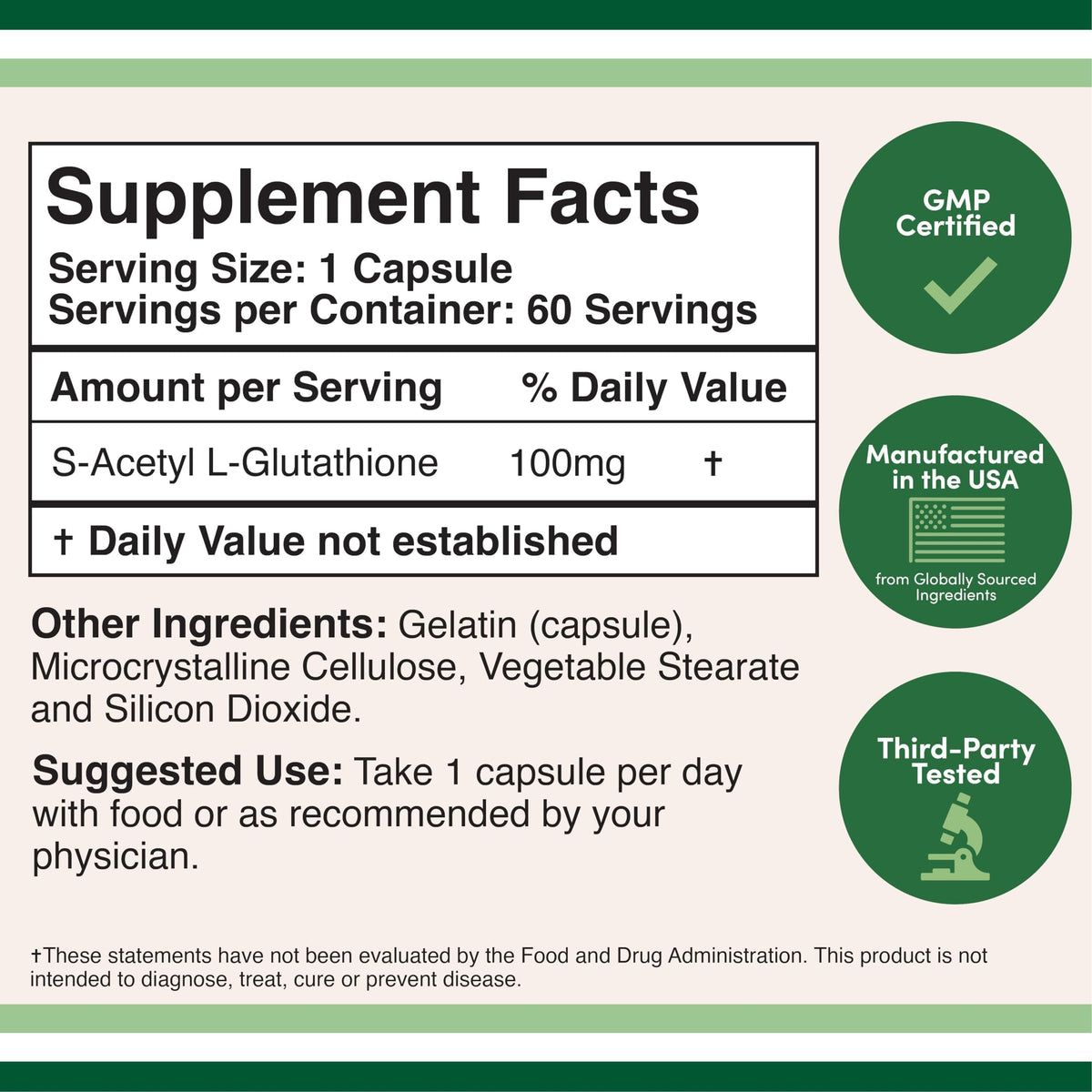 Double Wood S-Acetyl L-Glutathione 100mg capsules on a table
