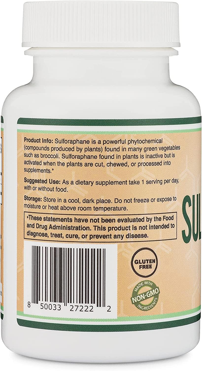 Double Wood Sulforaphane Glucosinolate 20mg capsules close-up
