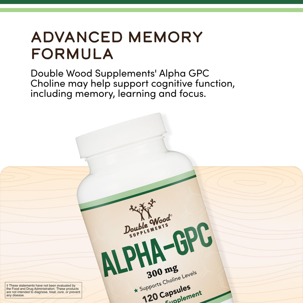Double Wood Supplements Alpha GPC Choline 600mg back label