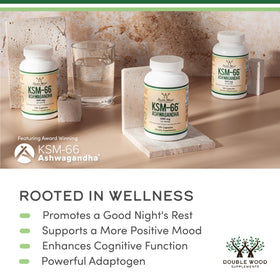Double Wood Supplements Ashwagandha 600 mg capsules ouvertes