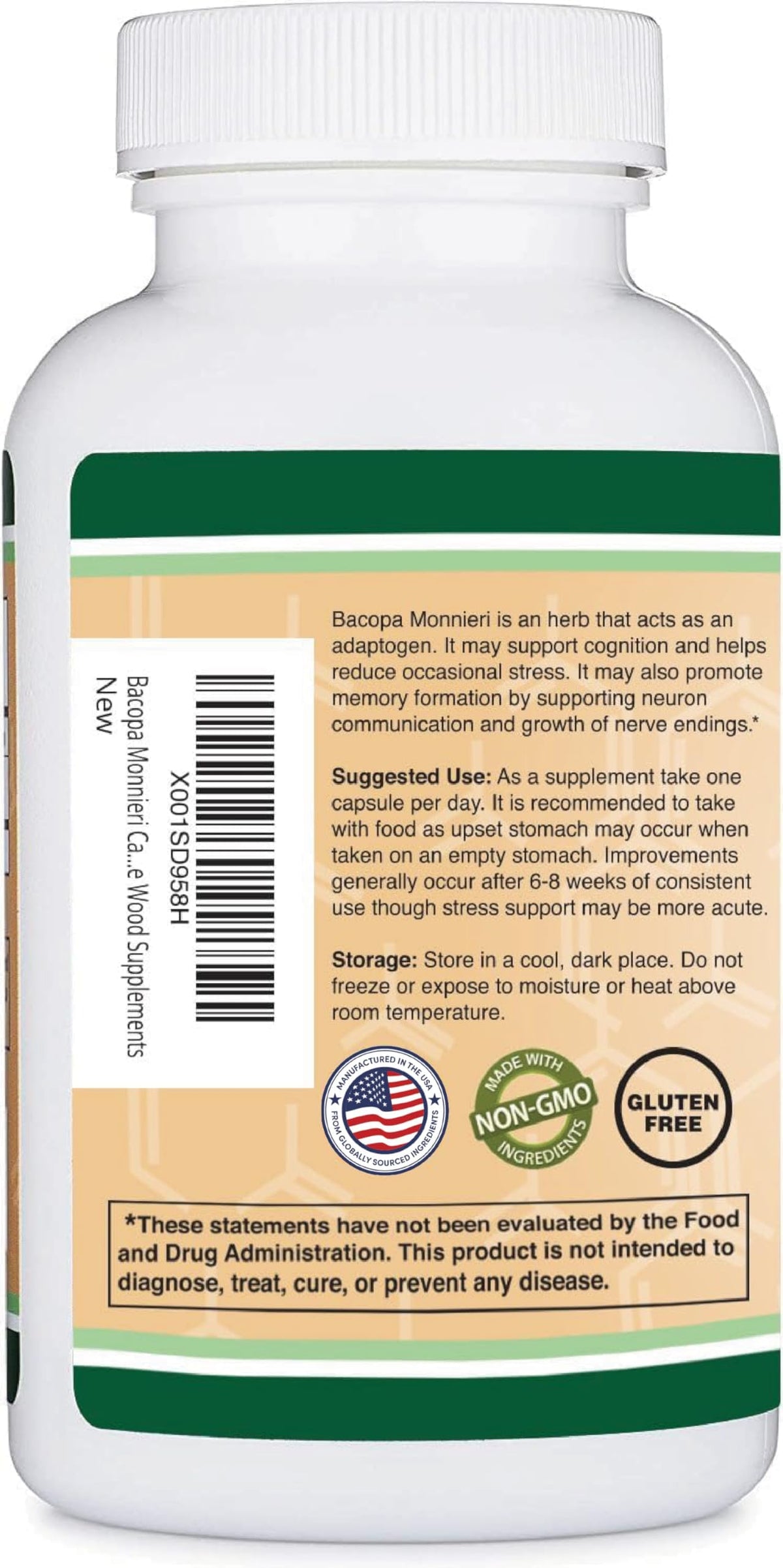Double Wood Supplements Bacopa Monnieri 450mg côté de l'emballage