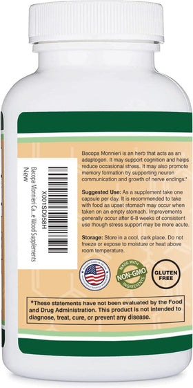 Double Wood Supplements Bacopa Monnieri 450mg côté de l'emballage