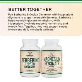 Double Wood Supplements Berberine Ceylon Cinnamon bottle on a wooden table