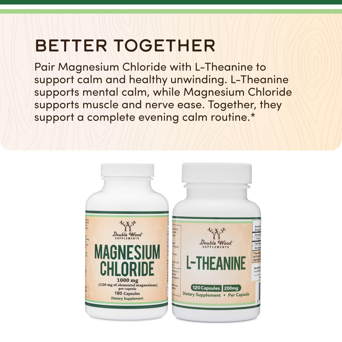 Double Wood Supplements Chlorure de Magnésium 1 000 mg capsules sur fond blanc