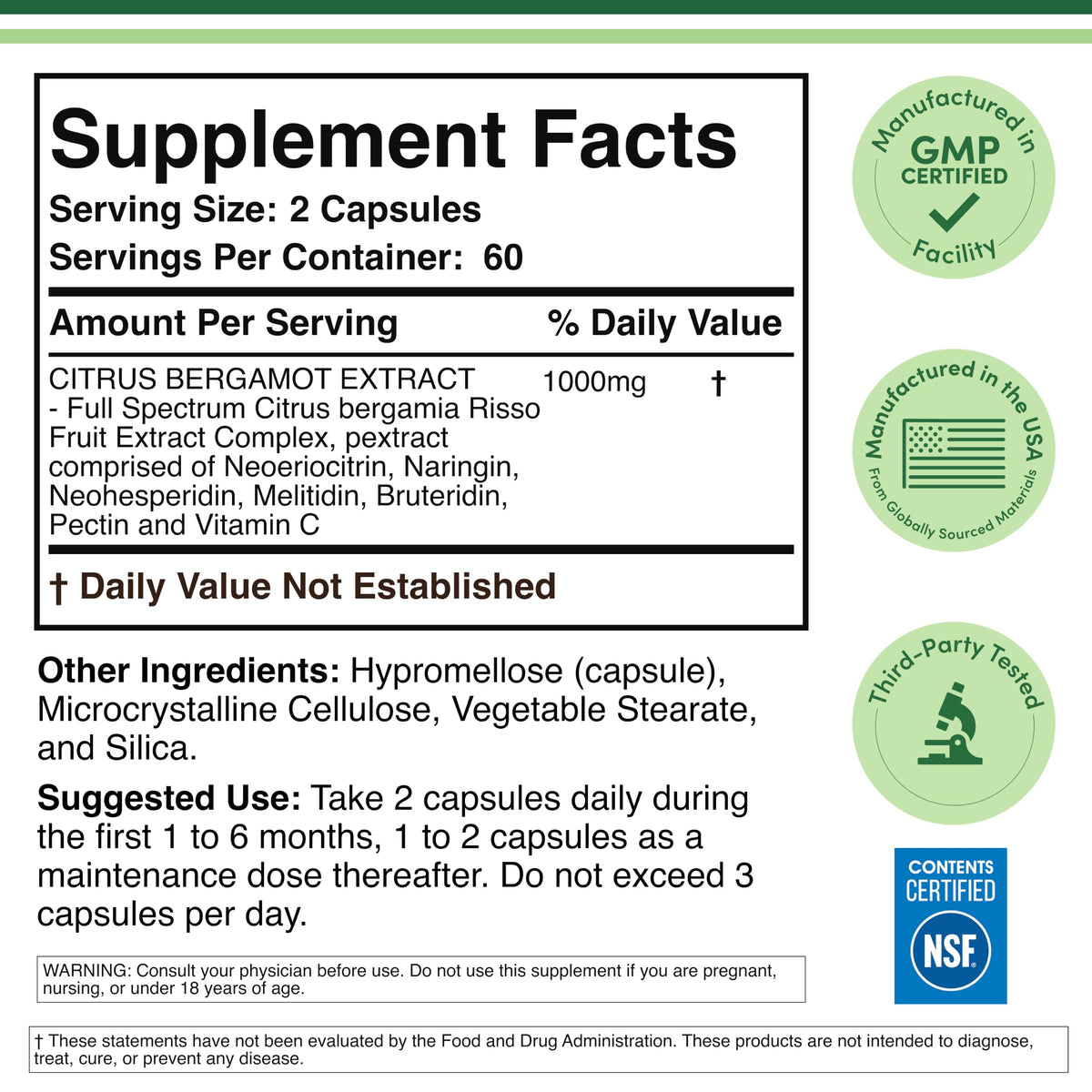 Double Wood Supplements Extrait de Bergamote 1 000 mg avec boîte