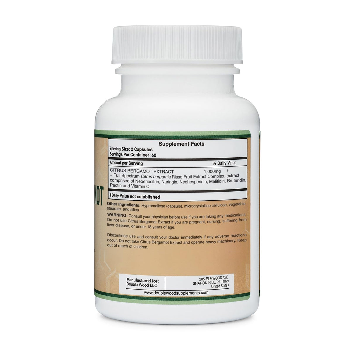 Double Wood Supplements Extrait de Bergamote 1 000 mg capsules à l'intérieur