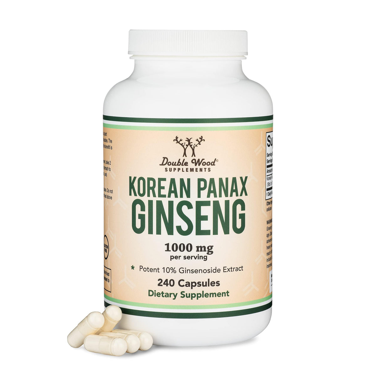 Double Wood Supplements Ginseng Coréen 10% Ginsénosides 240 Capsules - vue de face