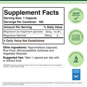 Double Wood Supplements Magnésium Glycinate 400mg 180 capsules avec étiquette