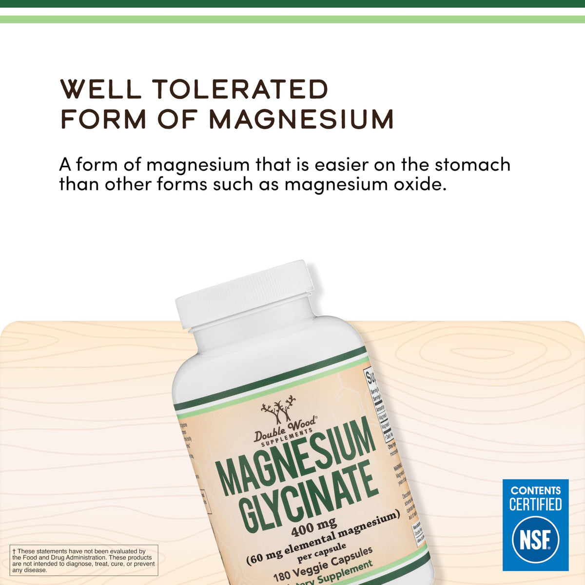 Double Wood Supplements Magnésium Glycinate 400mg 180 capsules ouvertes