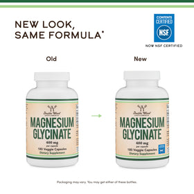 Double Wood Supplements Magnésium Glycinate 400mg 180 capsules sur fond blanc