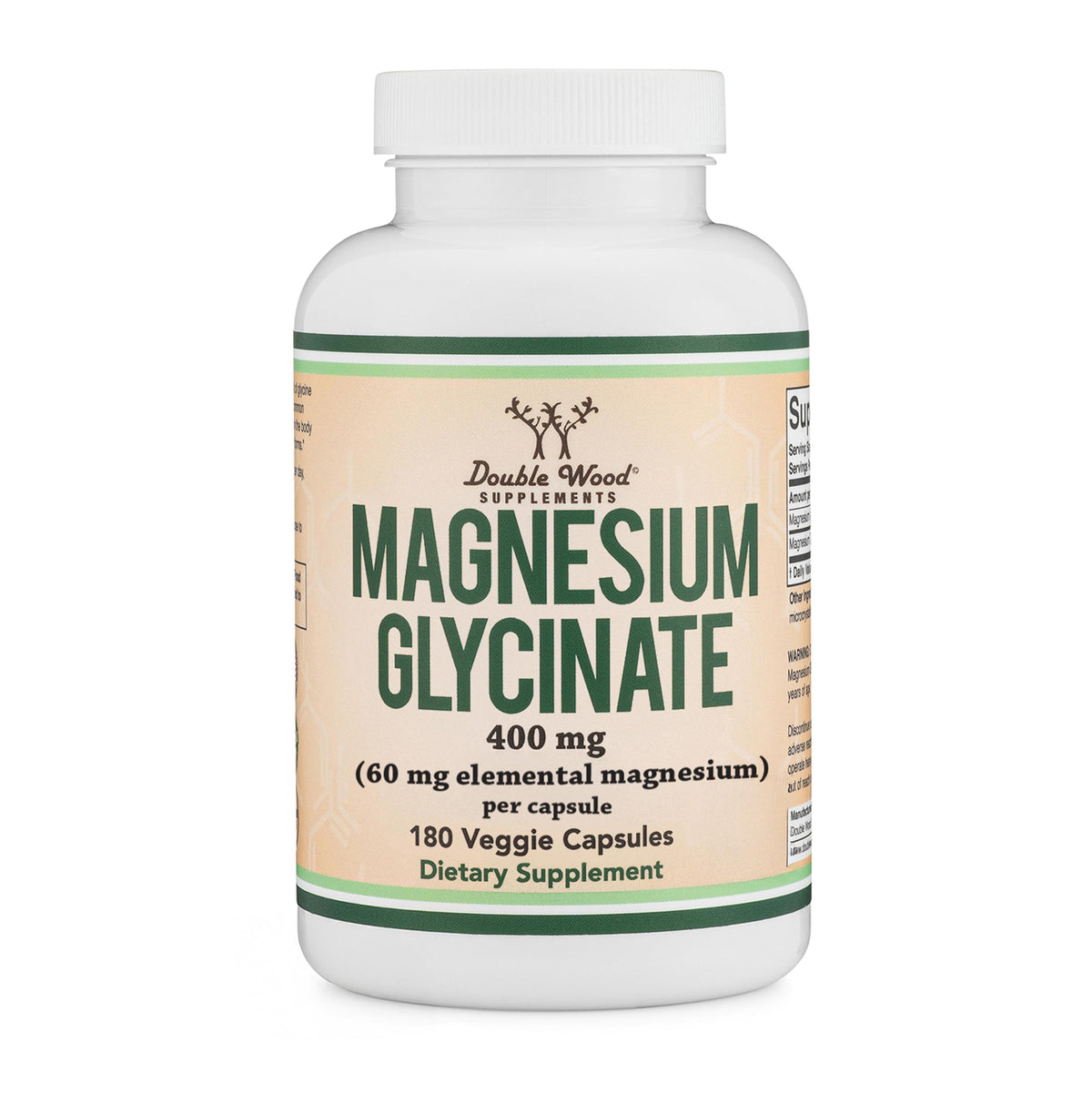 Double Wood Supplements Magnésium Glycinate 400mg 180 capsules vue de face